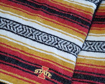 Iowa State Cyclones Blanket. Red & Yellow Mexican Serape Blanket. Sustainable blanket. Eco friendly blanket. MARCH MADNESS