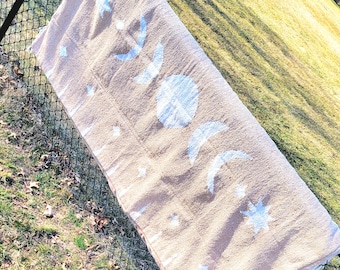 Moon Phase hand woven blanket. Double layered with Minky Plush back