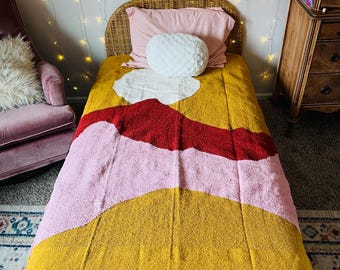 Golden Hour hand woven Blanket. Multi Color front with super soft Minky Plush. Sustainable eco friendly