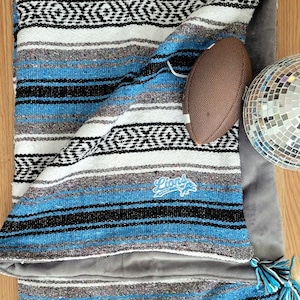 Detroit inspired Large Size Mexican Serape with Minky Plush Backing.