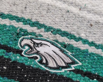 Philadelphia EAGLES Large Size Mexican Serape With Minky Plush Backing. Tassel Blanket. Mexican Blanket. Boho Style Southwestern Reworked