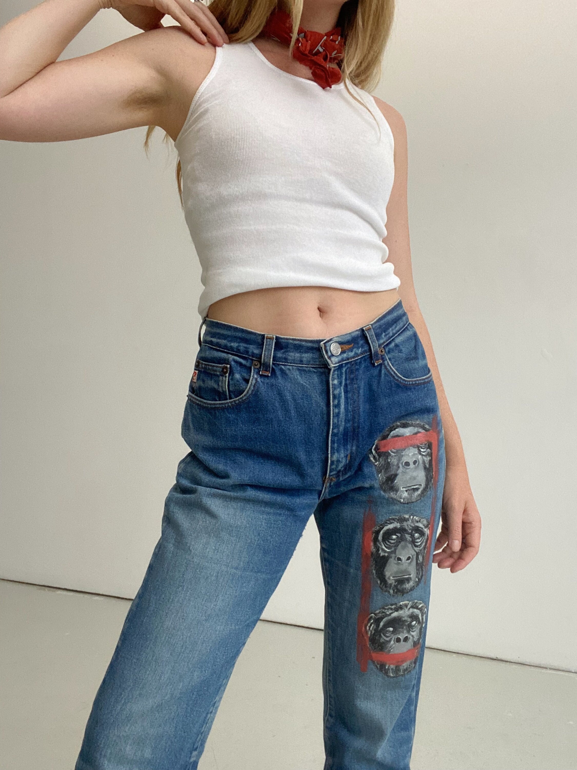 パンツ ISSUE 90s vintage artistic painted pants I made (hand-painted) these pants over a year ago. Thoughts