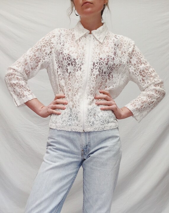 lace zip front blouse