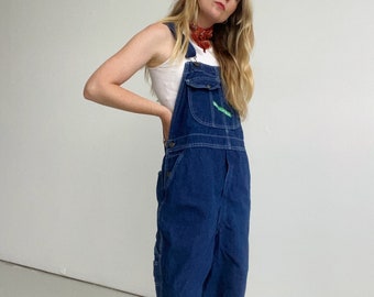 vintage dark wash denim KEY overalls, American vintage, dungarees, one piece, plus size,  size XL, size 16-20 AU