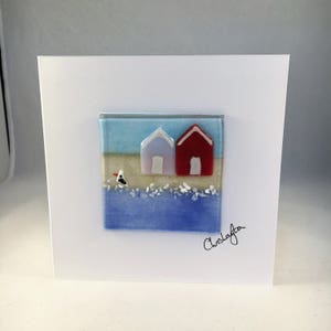 Fused Glass Greeting Card, Handmade, Beach Huts, Seaside, Birthday, Mothers Day, Any Occasion, Keepsake, New Home Card