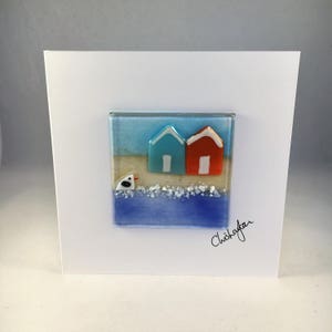 Fused Glass Greeting Card, Handmade, Beach Huts, Seaside, Birthday, Mothers Day, Any Occasion, Keepsake, New Home Card