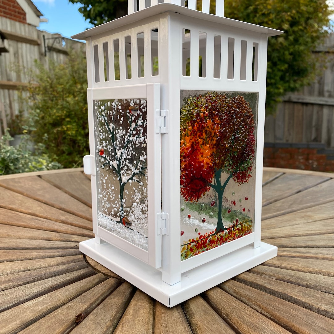 Handmade Fused Glass Lantern, Four Seasons Tree Design - Etsy