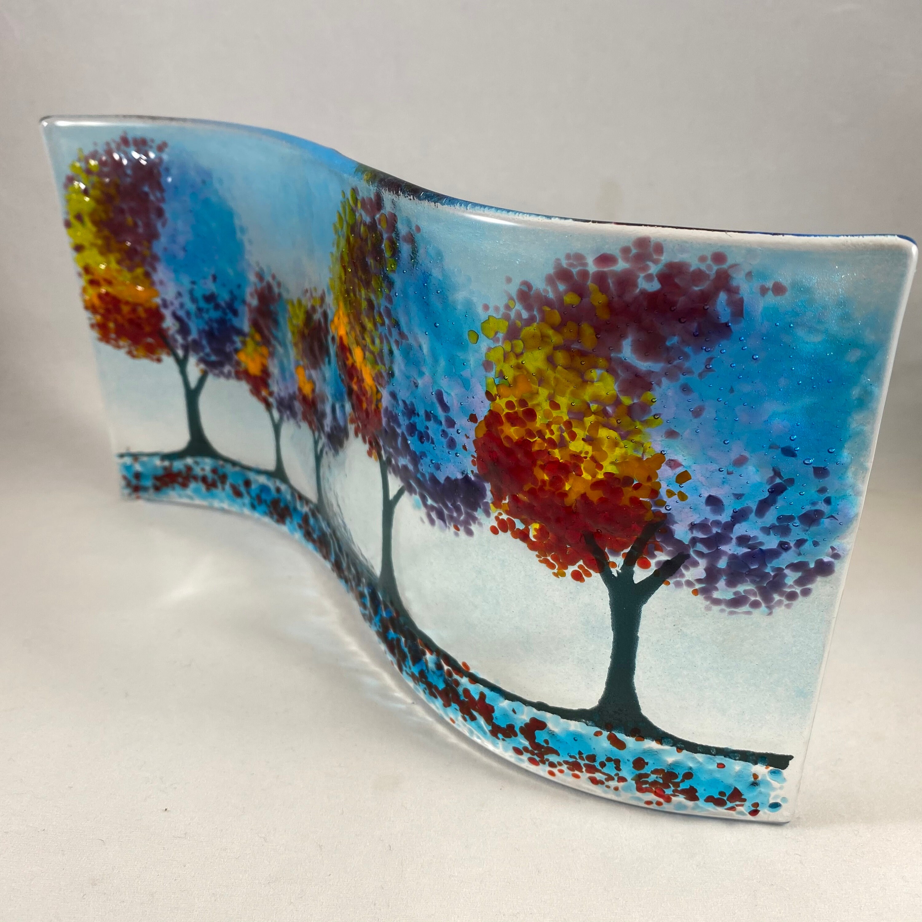 Handmade Fused Glass S Curved Plaque Multi Coloured Tree in Etsy UK