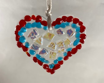 Fused glass heart kit, 2 hearts, Make at home, Variety of colours, Hanging decoration, Gift for her, Birthday Present, Lockdown Gift