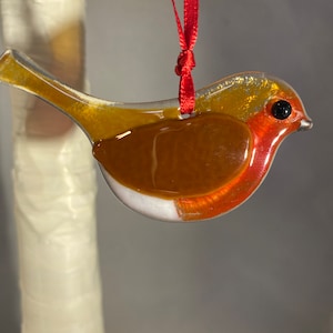 Fused Glass Christmas Decoration, Robin,  Hanging decoration, Stocking Filler