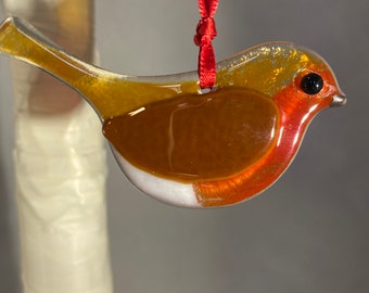 Fused Glass Christmas Decoration, Robin,  Hanging decoration, Stocking Filler