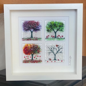 Glass Landscape Wall Hanging, Glass Art,  Tree in four seasons,  Wall Hanging,  Wall Art, Gift for them, Birthday, Mothers Day Present