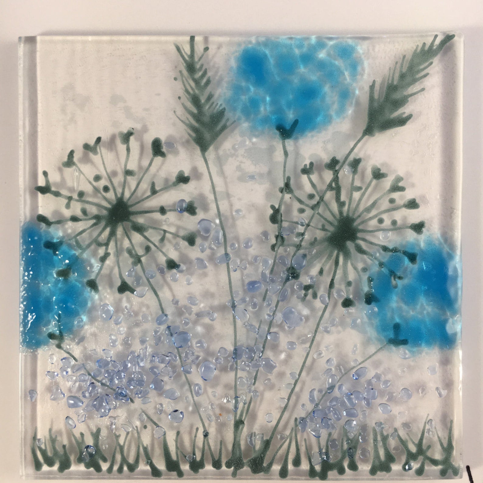 Fused Glass Greeting Card Handmade Floral Blue Flowers Etsy UK