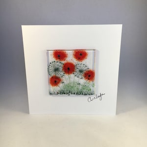 Fused Glass Greeting Card, Handmade, Floral, Poppies, Birthday, Mothers Day, Any Occasion