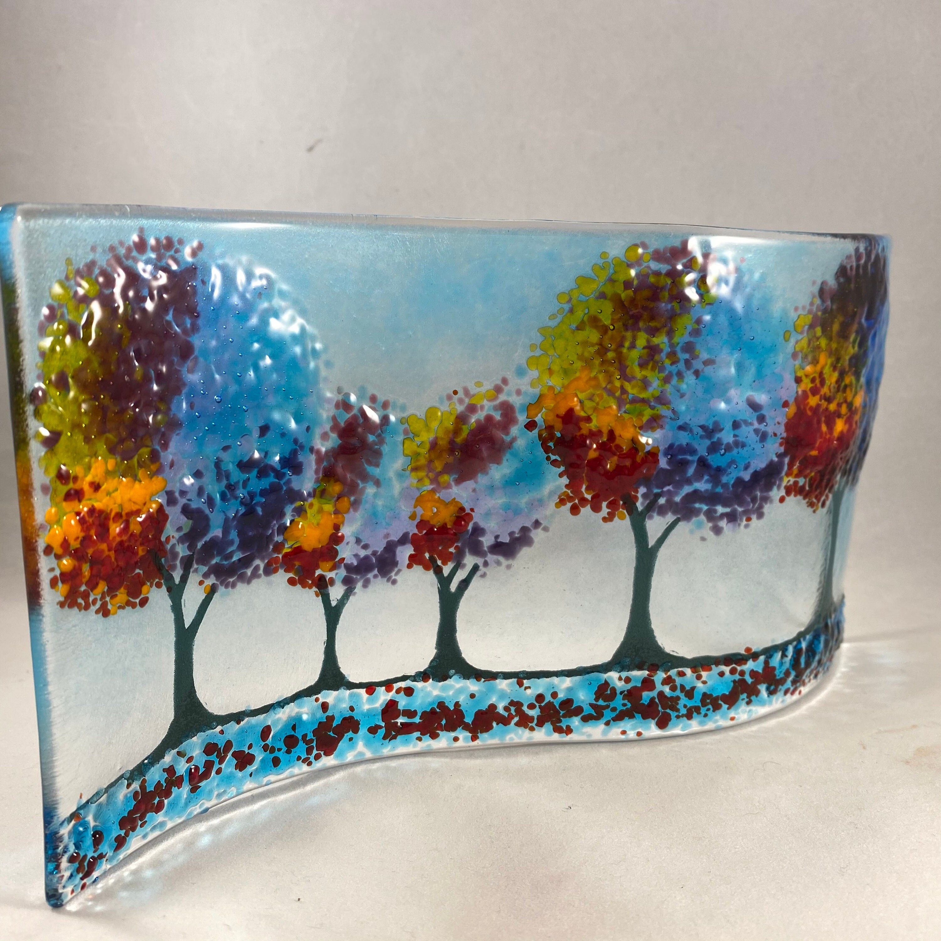 Handmade Fused Glass S Curved Plaque Multi Coloured Tree in Etsy UK