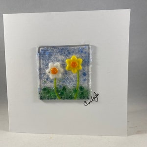 Fused Glass Greeting Card, Handmade, Floral, Yellow Daffodils, Birthday, Mothers Day, Any Occasion, New Home Card, Keepsake