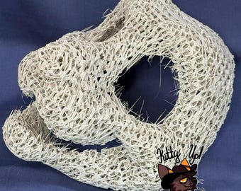 May include: A light gray, three-dimensional, open-mesh animal head mask base with a hollow interior and a textured, web-like structure. The mask features a logo with the text Kitty Up! and a cartoon cat illustration in the bottom right corner.