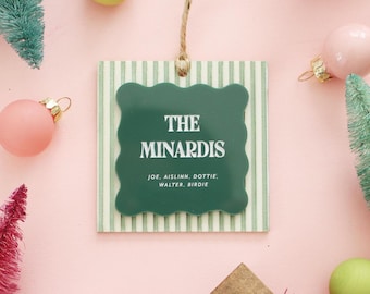 Custom Ornament, Personalized Ornament, Striped Ornament, Family Ornament, First Christmas Ornament, Newlywed Ornament, Christmas Ornament