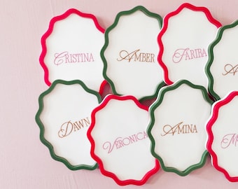 Holiday Wavy Place Cards- Colorful Holiday Stocking Tags