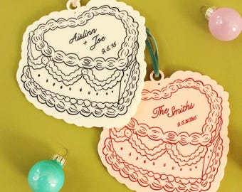 Wedding Cake Newlywed Ornament- Custom Vintage Wedding Cake Ornament, Wedding Gift