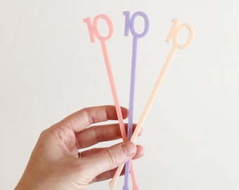 Birthday Drink Stirrers | Cocktail Stir Stick | Birthday Decor  | Birthday Decorations | Number Drink Stirrers | SET of 10