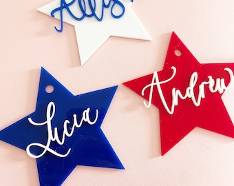 July 4th Tags, Star Name Tags, Fourth of July Decor, Fourth of July Party, Custom Basket Tags, July 4th Decor, Fourth of July Tag