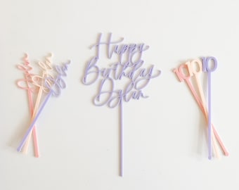 Birthday Party Pack | Custom Cake Topper | Custom Drink Stirrers | Birthday Party Decor | Acrylic Cake Topper | Birthday Decorations