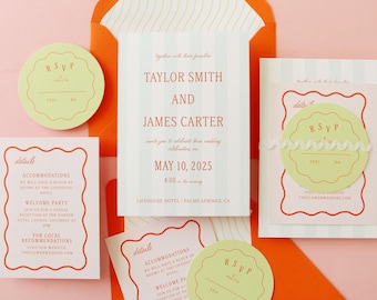 Striped Wedding Invitation- Wavy Wedding Invitation, Semi-Custom Wedding Invitation, Wedding Invites, Wedding Stationery -- SAMPLE