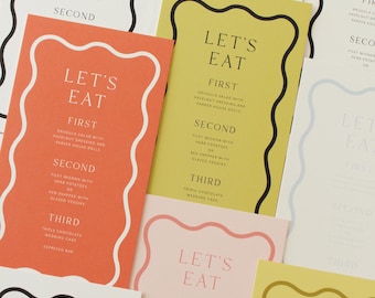 Wavy Wedding Menu, Wedding Menus, Custom Wedding Menu, Wavy Border Menus