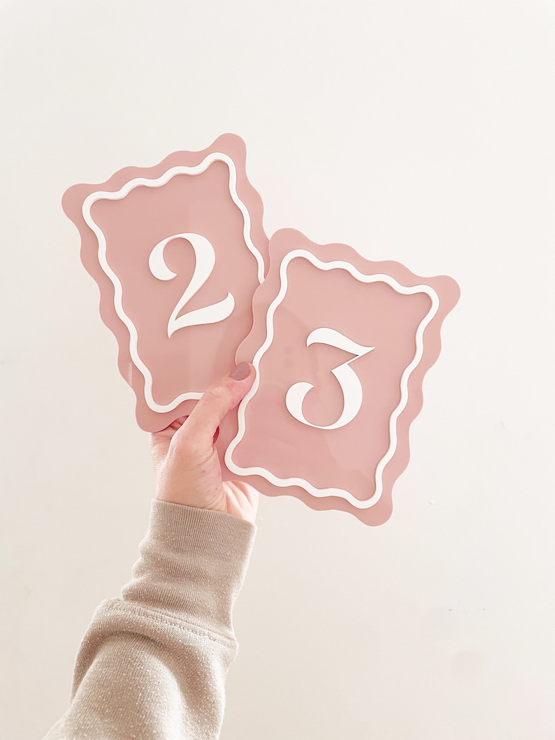 Wavy Table Numbers, Acrylic Table Numbers, Wavy Wedding Sign, Wedding Table Numbers, Modern Table Numbers, Table Numbers image 4