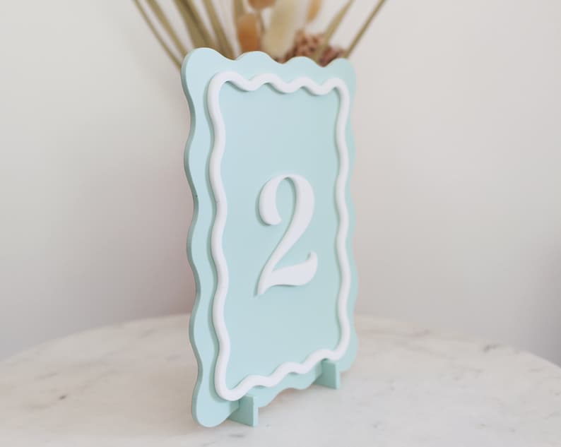 Wavy Table Numbers, Acrylic Table Numbers, Wavy Wedding Sign, Wedding Table Numbers, Modern Table Numbers, Table Numbers image 2
