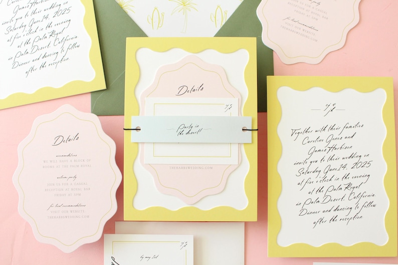 Wavy Frame Wedding Invitation- Wavy Wedding Invitation, Semi-Custom Wedding Invitation, Wedding Invites, Wedding Stationery -- SAMPLE image 3