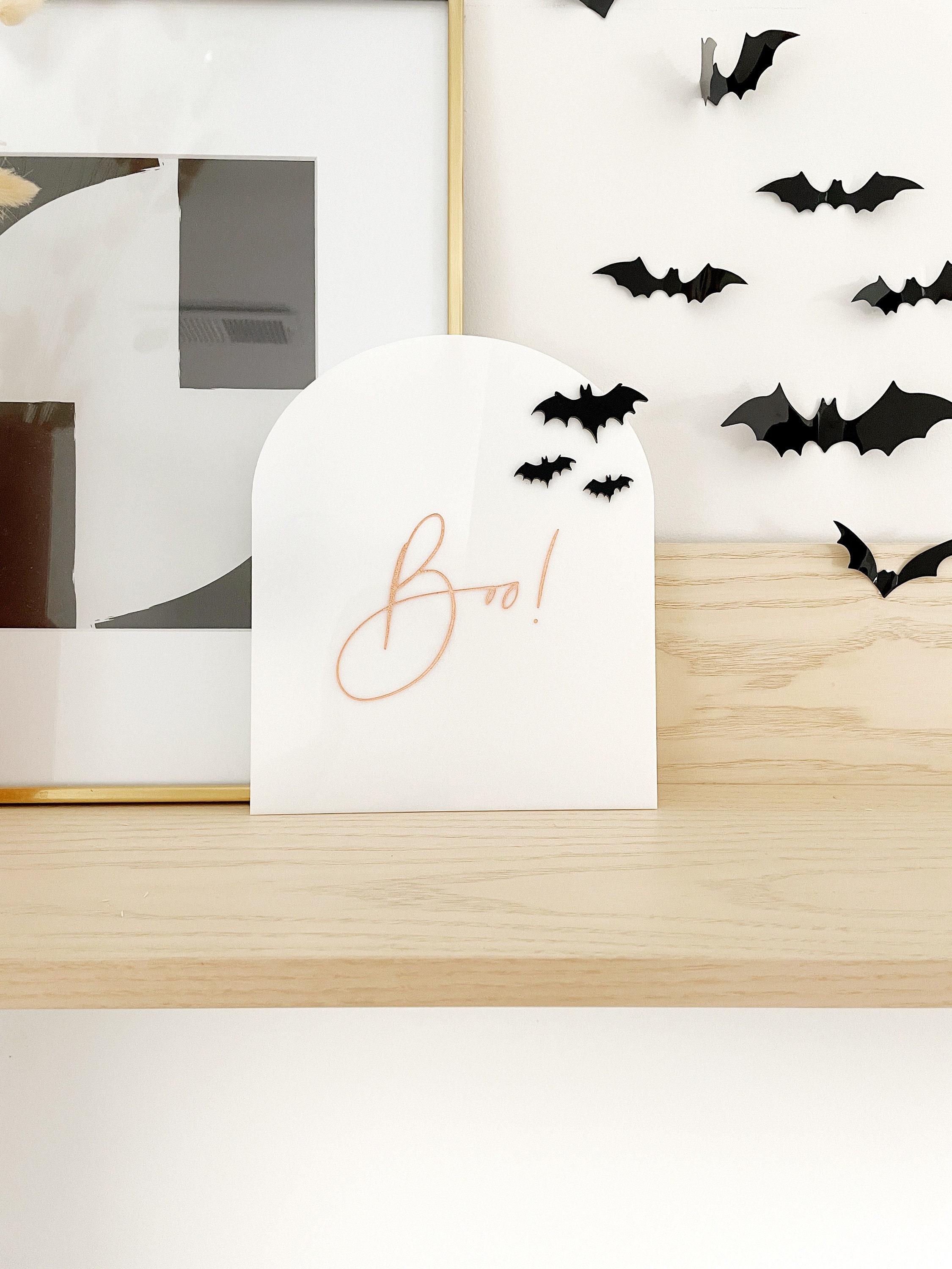 Boo Sign, Modern Halloween Decor, Bat Pastel Halloween