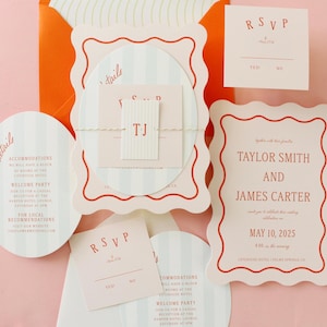 Wavy Wedding Invitation- Striped Wedding Invitation, Semi-Custom Wedding Invitation, Wedding Invites, Wedding Stationery -- SAMPLE