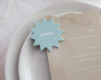 Acrylic Place Cards, Starburst Place Cards, Laser Cut Place Names, Laser Cut Names, Wedding Place Cards