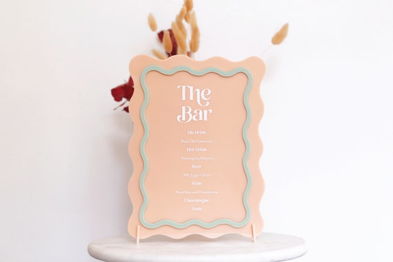 Wavy Wedding Bar Menu, Wedding Bar Sign