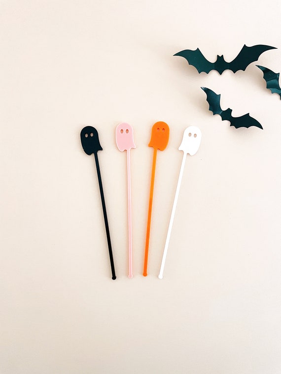 Cute Ghost Swizzle Sticks Halloween Drink Stirrers Acrylic 