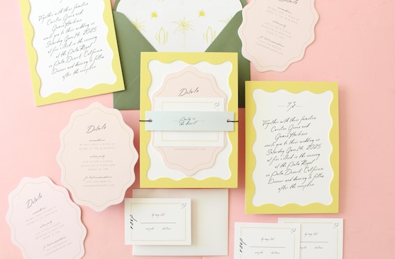 Wavy Frame Wedding Invitation- Wavy Wedding Invitation, Semi-Custom Wedding Invitation, Wedding Invites, Wedding Stationery -- SAMPLE