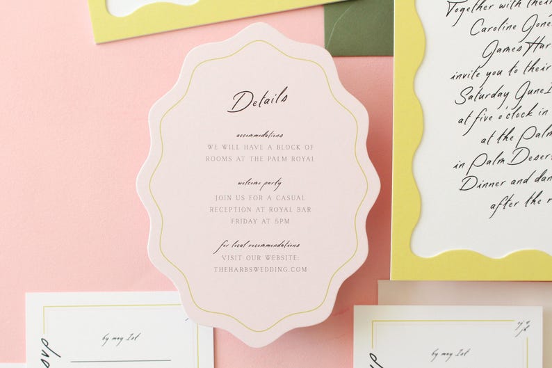 Wavy Frame Wedding Invitation- Wavy Wedding Invitation, Semi-Custom Wedding Invitation, Wedding Invites, Wedding Stationery -- SAMPLE image 4
