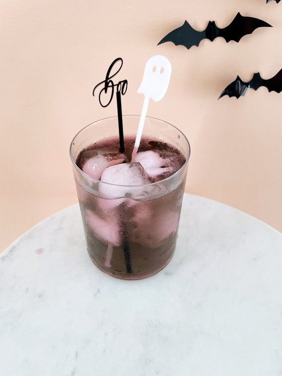 Cute Ghost Swizzle Sticks Halloween Drink Stirrers Acrylic 