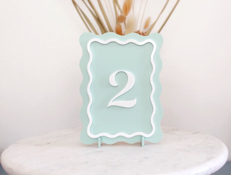 Wavy Table Numbers, Acrylic Table Numbers, Wavy Wedding Sign, Wedding Table Numbers, Modern Table Numbers, Table Numbers image 1