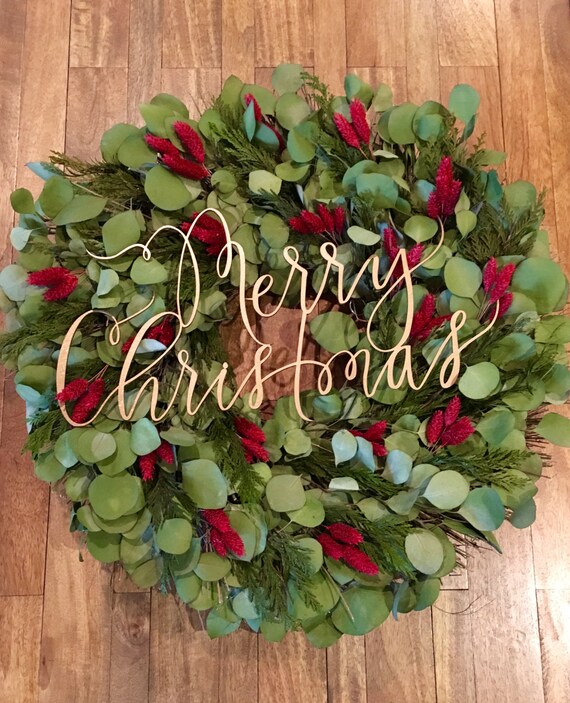 Items similar to Merry Christmas Calligraphy Sign- Laser Cut, Wood Sign