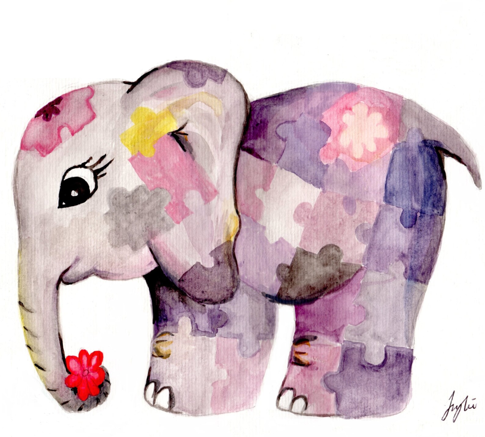 Watercolour Painting Elephant Puzzle Print Nursery Wall Décor Etsy