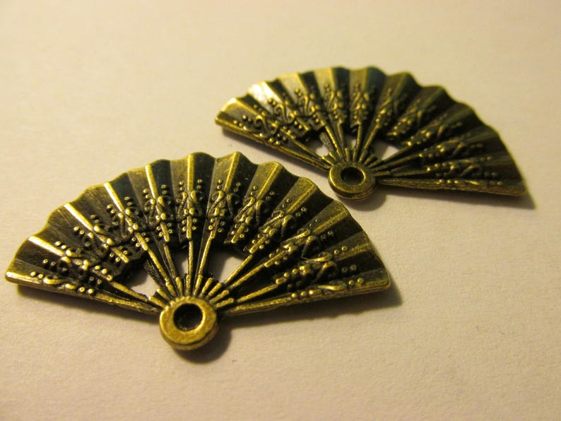 Set of 2 1 14 Bronze Tone Metal Japanese Fan Charm-Pendant