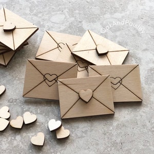 DIY HEART ENVELOPES | Love letter | Blank Set | Unfinished 1/8" Wood | Wooden Blanks  Wooden Shapes | Valentines envelopes |3D Love Letter