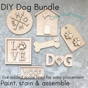 DIY DOG Bundle | Blank Set | Unfinished 1/8" Wood  Wooden Blanks | Wooden Shapes | laser cut shape | New Puppy craft | Dog tiered Tray