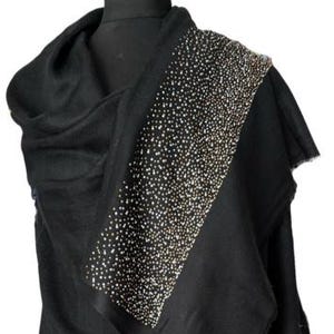 Merino Wool Shawl with Silver & Crystal Beads by Vishana