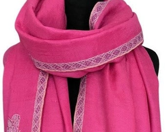 Hand Embroidered Authentic Pashmina Cashmere Shawl in Hot Pink by Vishana