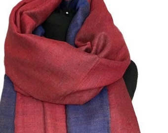 Hand-loomed Cashmere Pashmina  Reversible Shawl in RED & ROYAL BLUE woven in Kashmir