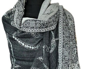 Hand Embroidered Reversible Merino Shawl